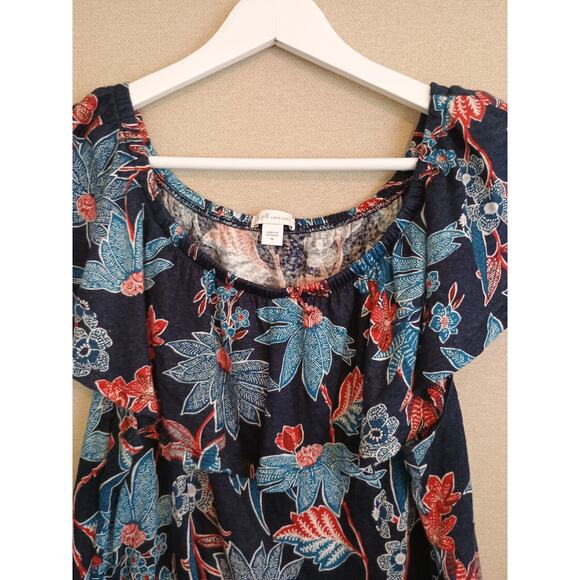 J Jill Love Linen Shirt Women Medium Tropical Sarasa Off the Shoulder Ruffled - Picture 3 of 5